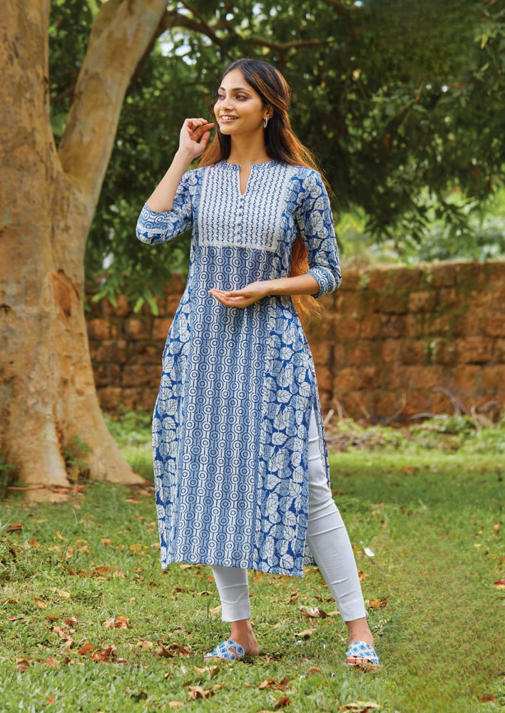 Cotton all over printed Kurta with Embroidery