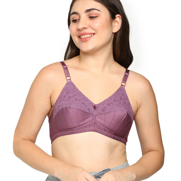 BLOSSOM Women's Premium 100% Cotton Embroidery Stylish Stitch Lines with Half Padded Lower Cups_Hako Lift Bra