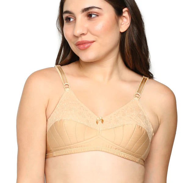 BLOSSOM Women's Premium 100% Cotton Embroidery Stylish Stitch Lines with Half Padded Lower Cups_Hako Lift Bra