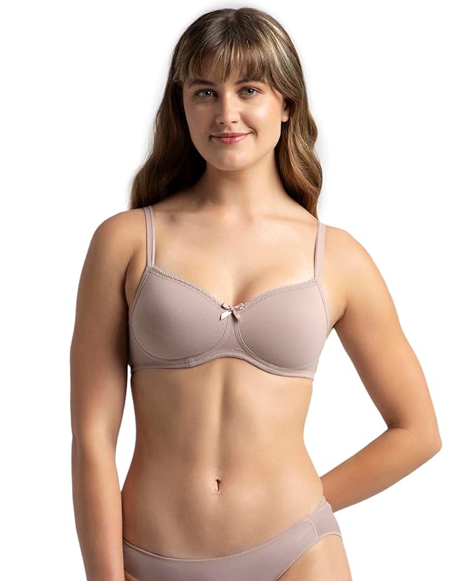 JOCKEY Wirefree Padded Super Combed Cotton Elastane Stretch Medium Coverage Lace Styling T-Shirt Bra with Adjustable Straps (1723)