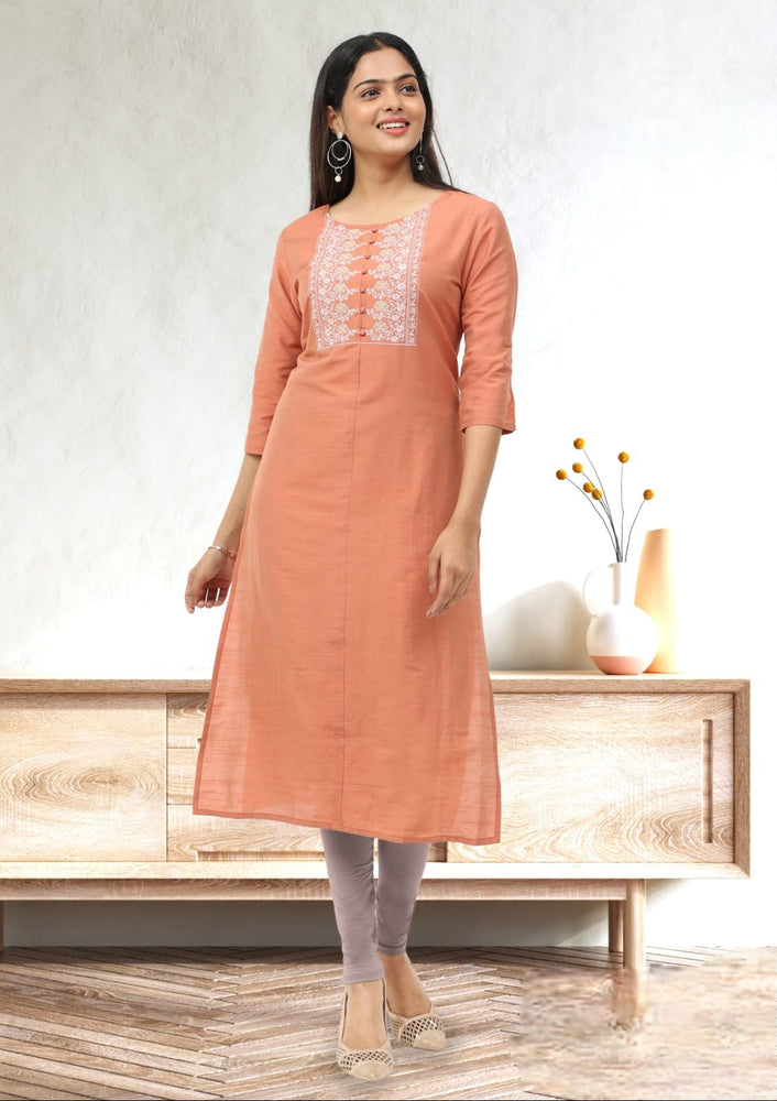 Peachy Elegant Embroidery  Kurta