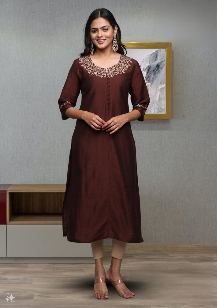 Mocha Elegance  Embroidery Kurta