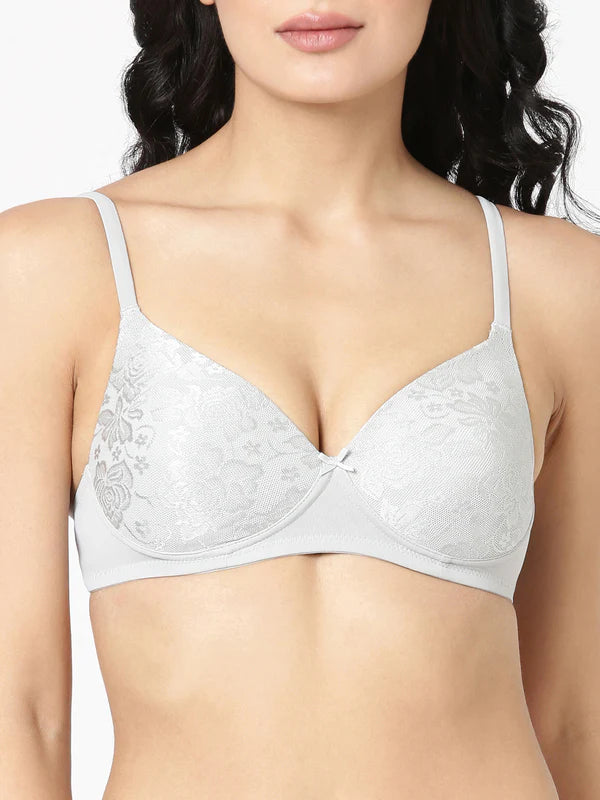 Women's Medium Coverage, Crafted with Lace Fabric Covered Cup, Lightly Padded, Wire-Free Solace Bra