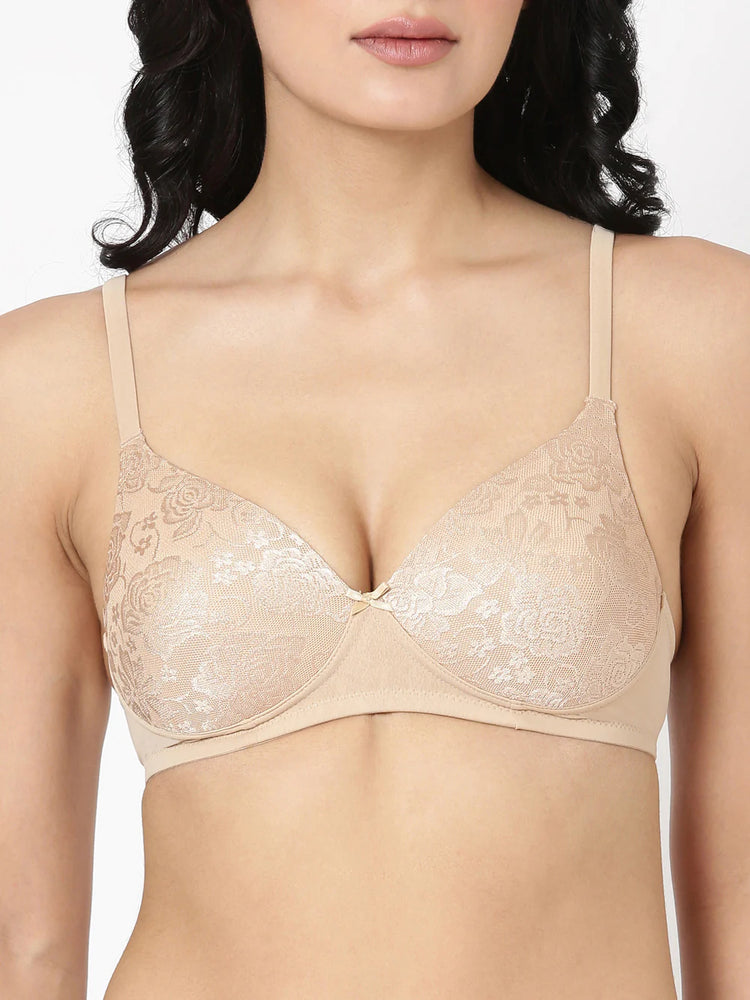 Women's Medium Coverage, Crafted with Lace Fabric Covered Cup, Lightly Padded, Wire-Free Solace Bra